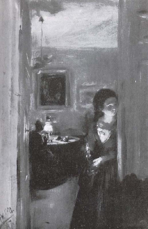 Adolph von Menzel Living room and sister of the artist